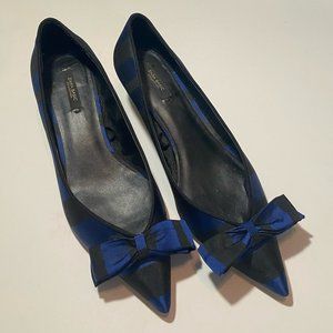 ZARA Kitten Heel with Bow Detail | Women's Size 39 M | Black/Blue